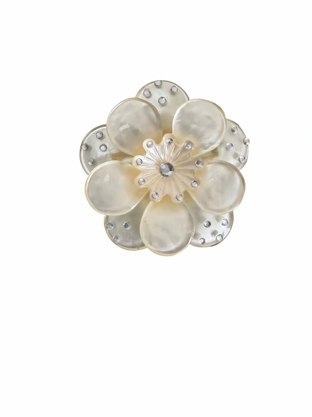 1980’s Chanel Style Ivory Flower Brooch with Crystal Accents